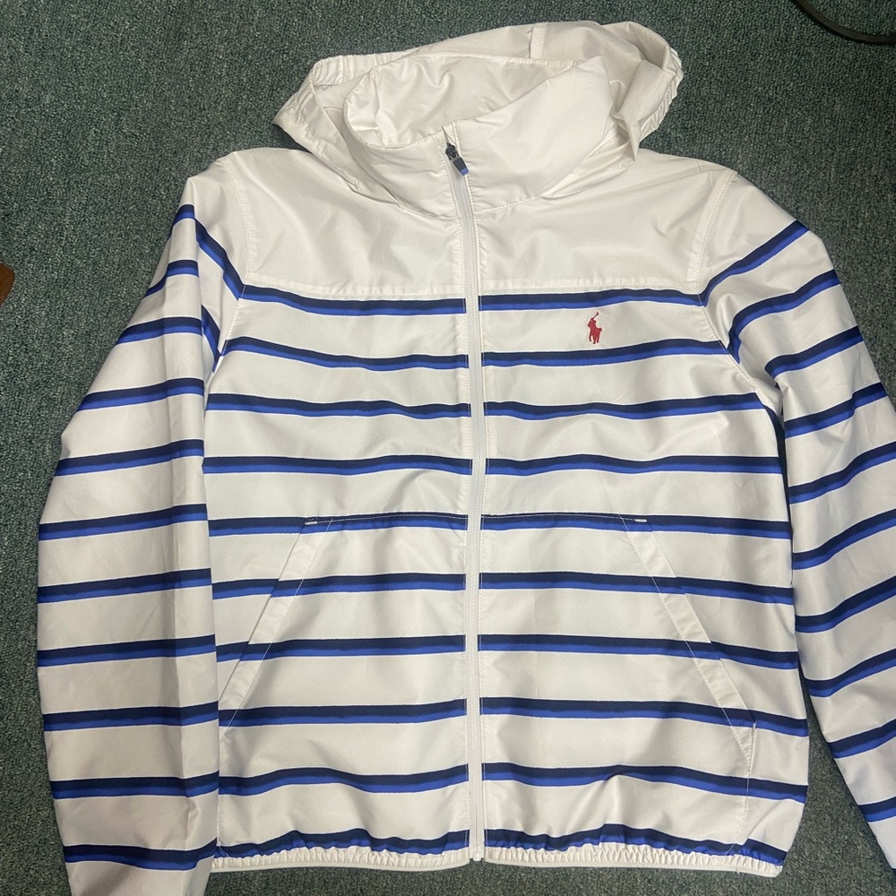 Polo by Ralph Lauren White and Blue Striped Kids Hooded Windbreaker